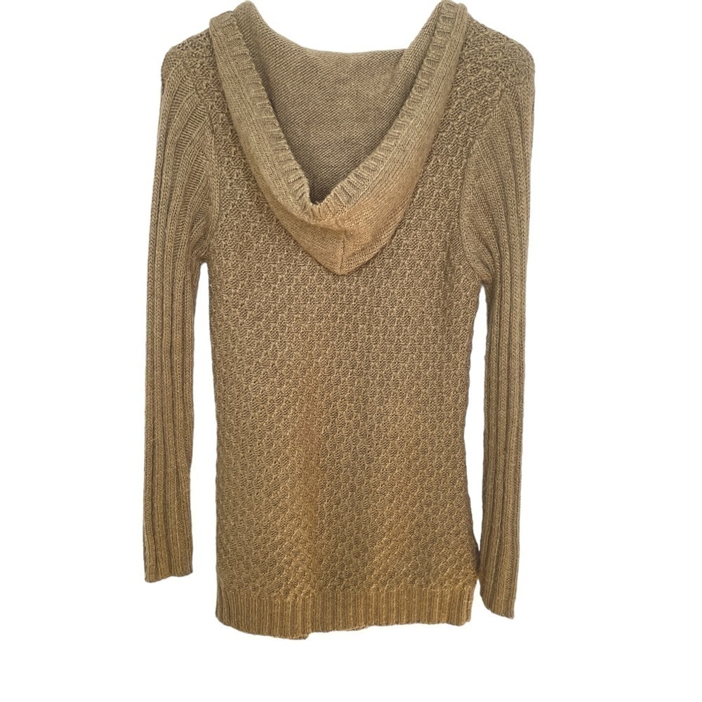 Vertico Taupe/Brown Hooded Cable Knit Sweater VNeck Ribbed Cuffs/Hem Size L - Picture 3 of 12